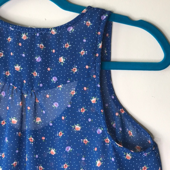 Tiny Floral print Tank Button Down Tank Top - Picture 8 of 13